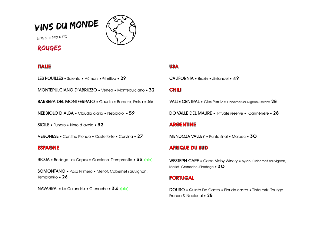 VINS DU MONDE E TTC Bt 75 Cl • PRIX ROUGES