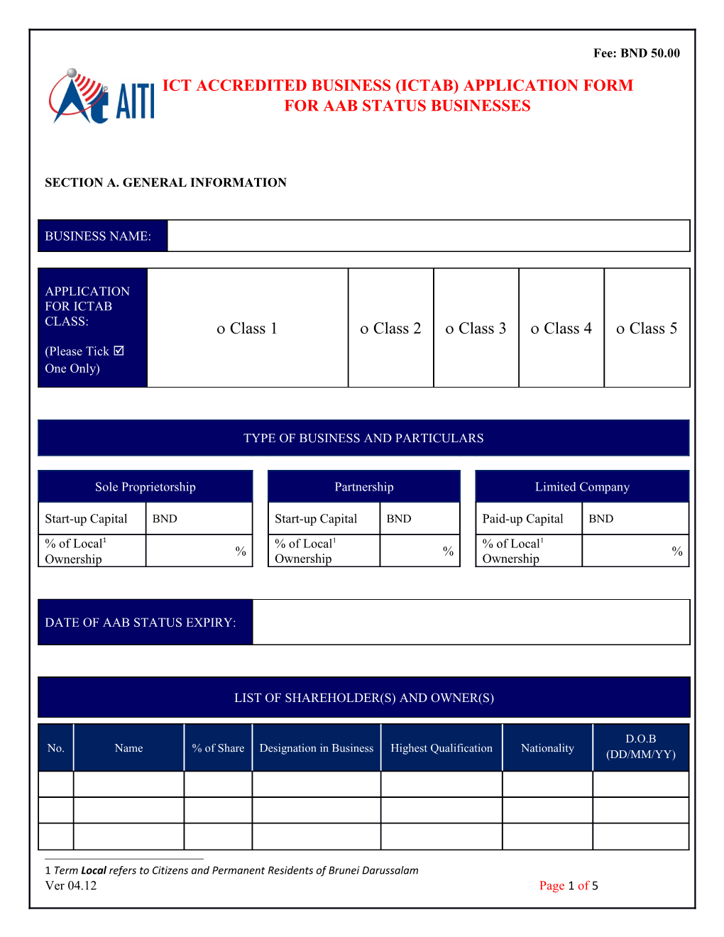 Ict Accredited Business (Ictab) Application Form