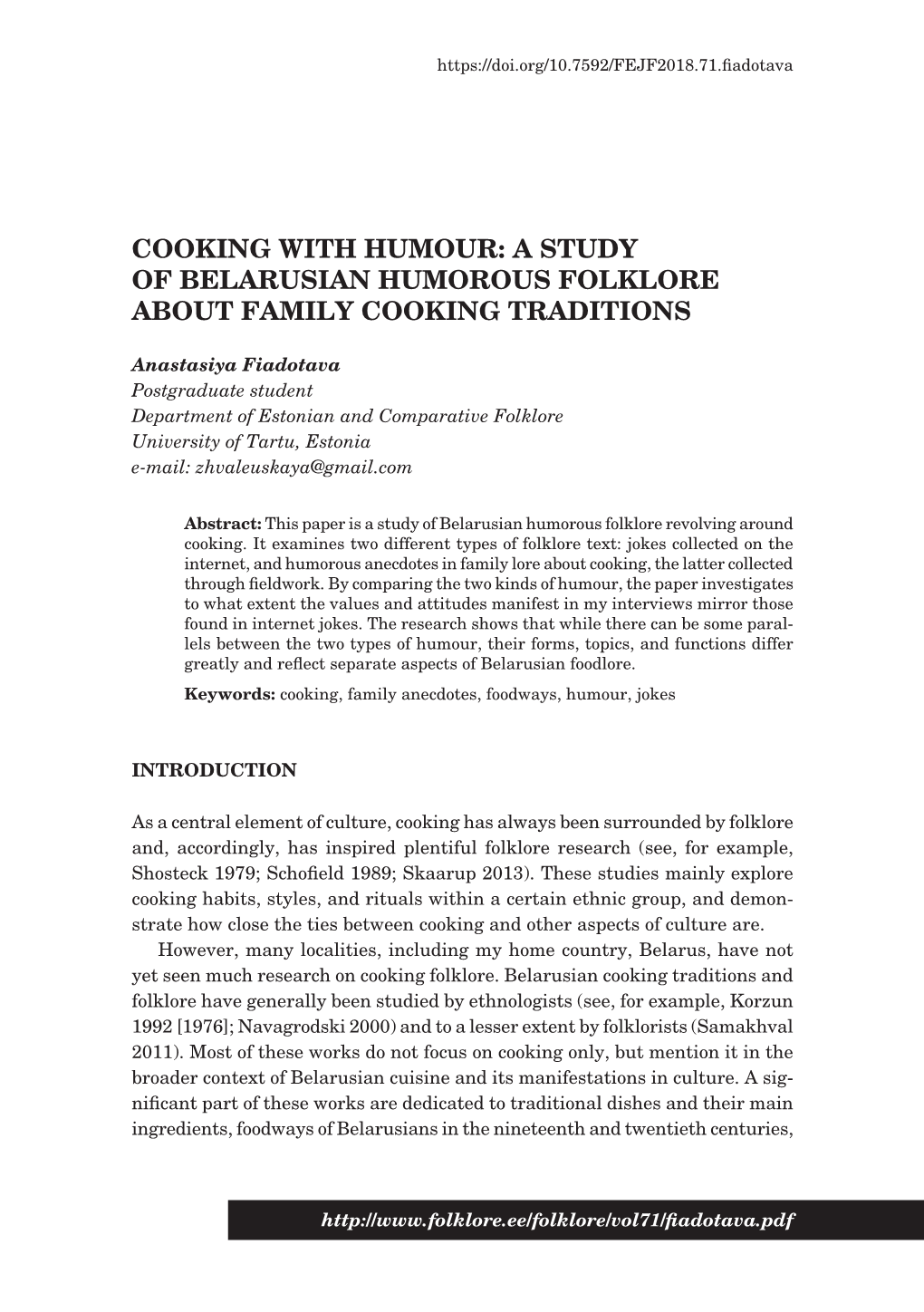 Cooking with Humour: a Study of Belarusian Humorous Folklore About Family Cooking Traditions