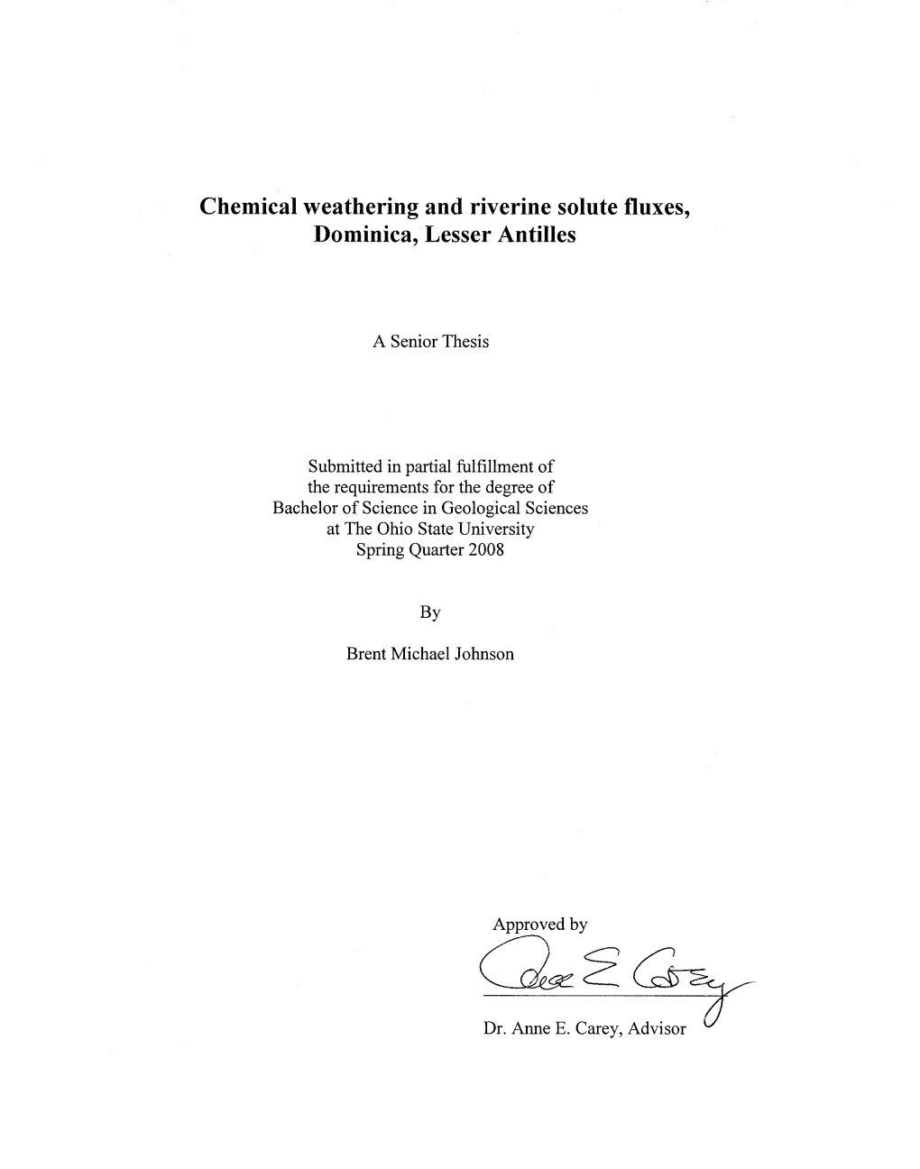 Chemical Weathering and Riverine Solute Fluxes, Dominica, Lesser Antilles