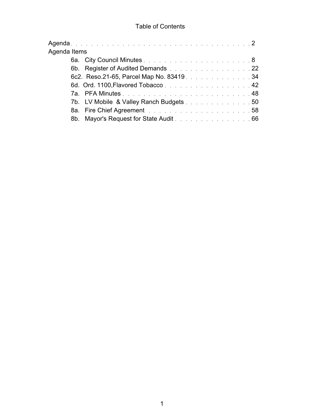 Table of Contents Agenda 2 Agenda Items 6A. City Council Minutes 8 6B