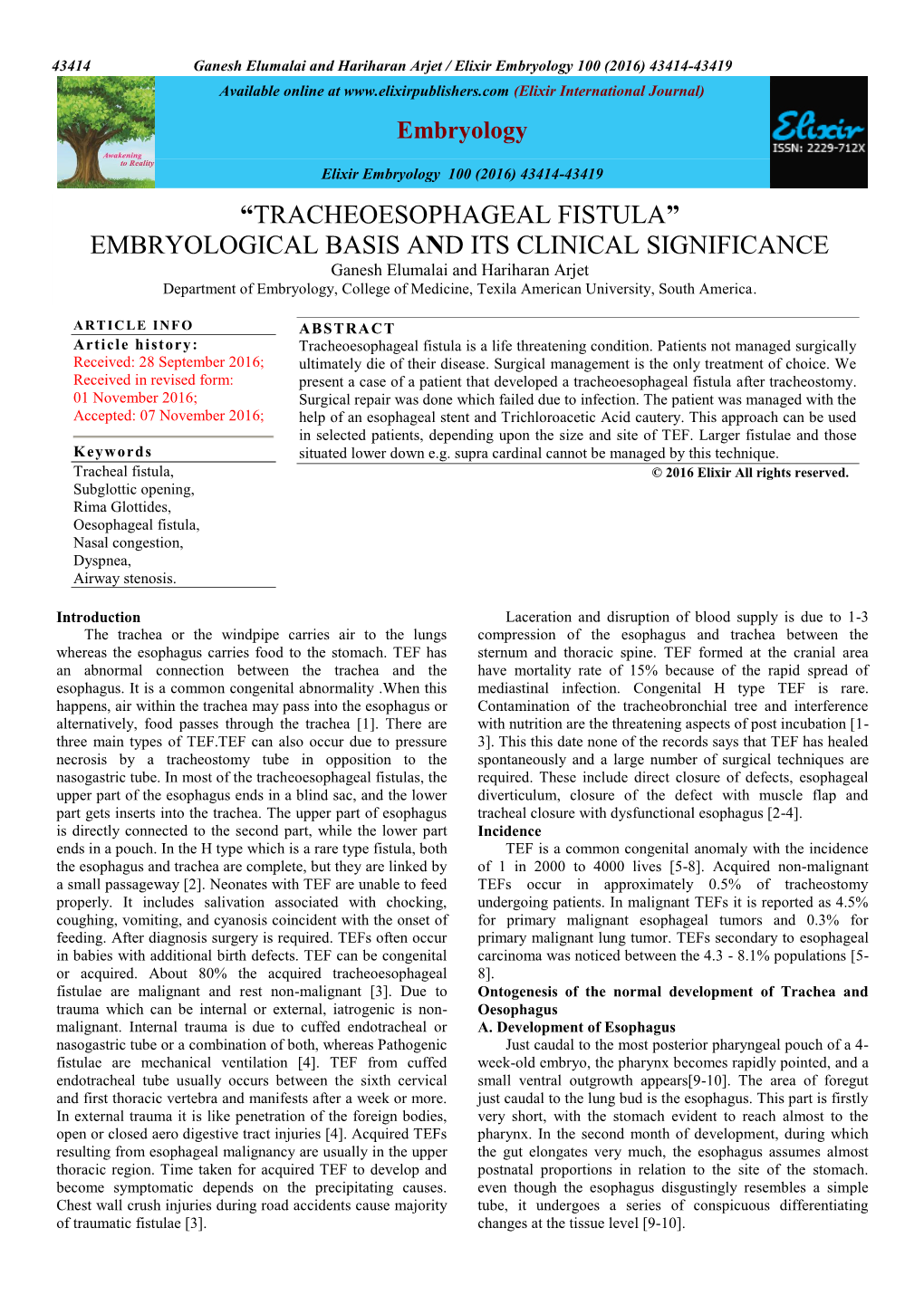 Tracheoesophageal Fistula