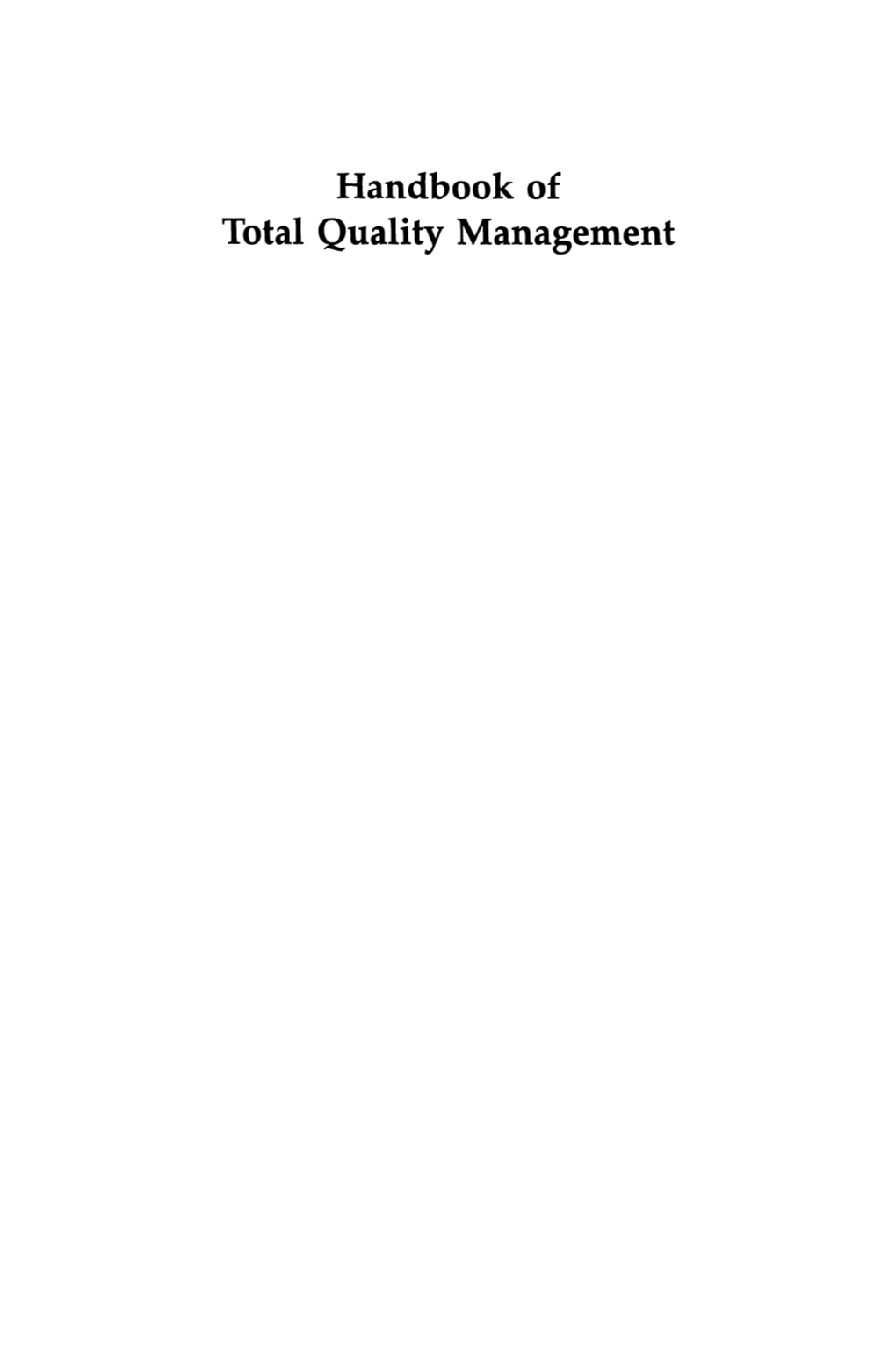 Handbook of Total Quality Management Handbook of Total Quality Management