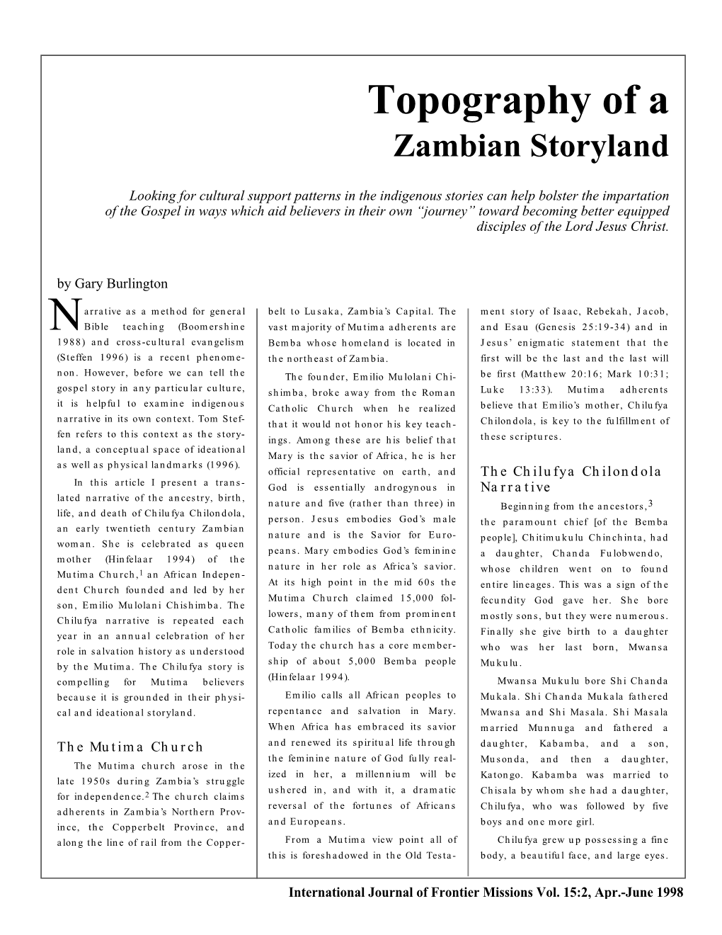 Topography of a Zambian Storyland