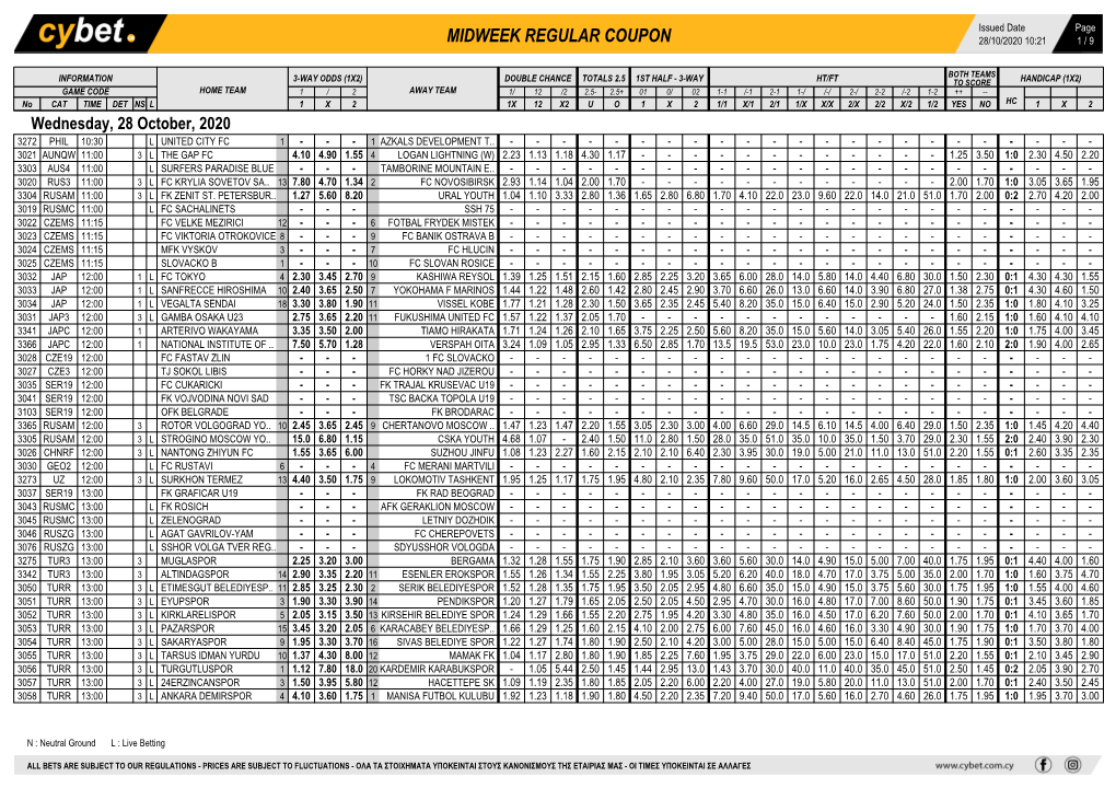 Midweek Regular Coupon 28/10/2020 10:21 1 / 9