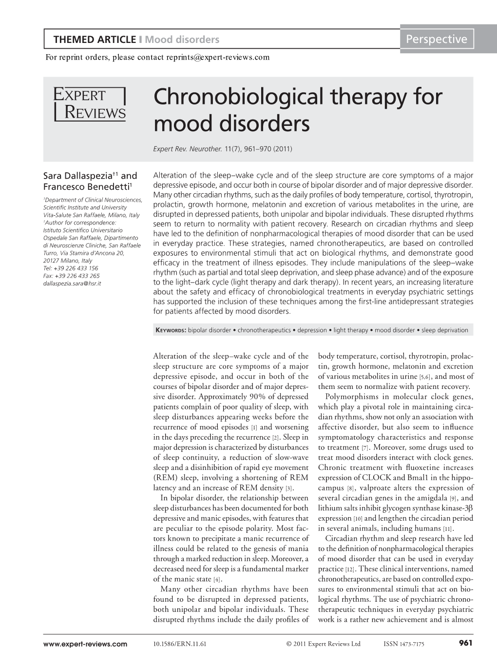 Chronobiological Therapy for Mood Disorders