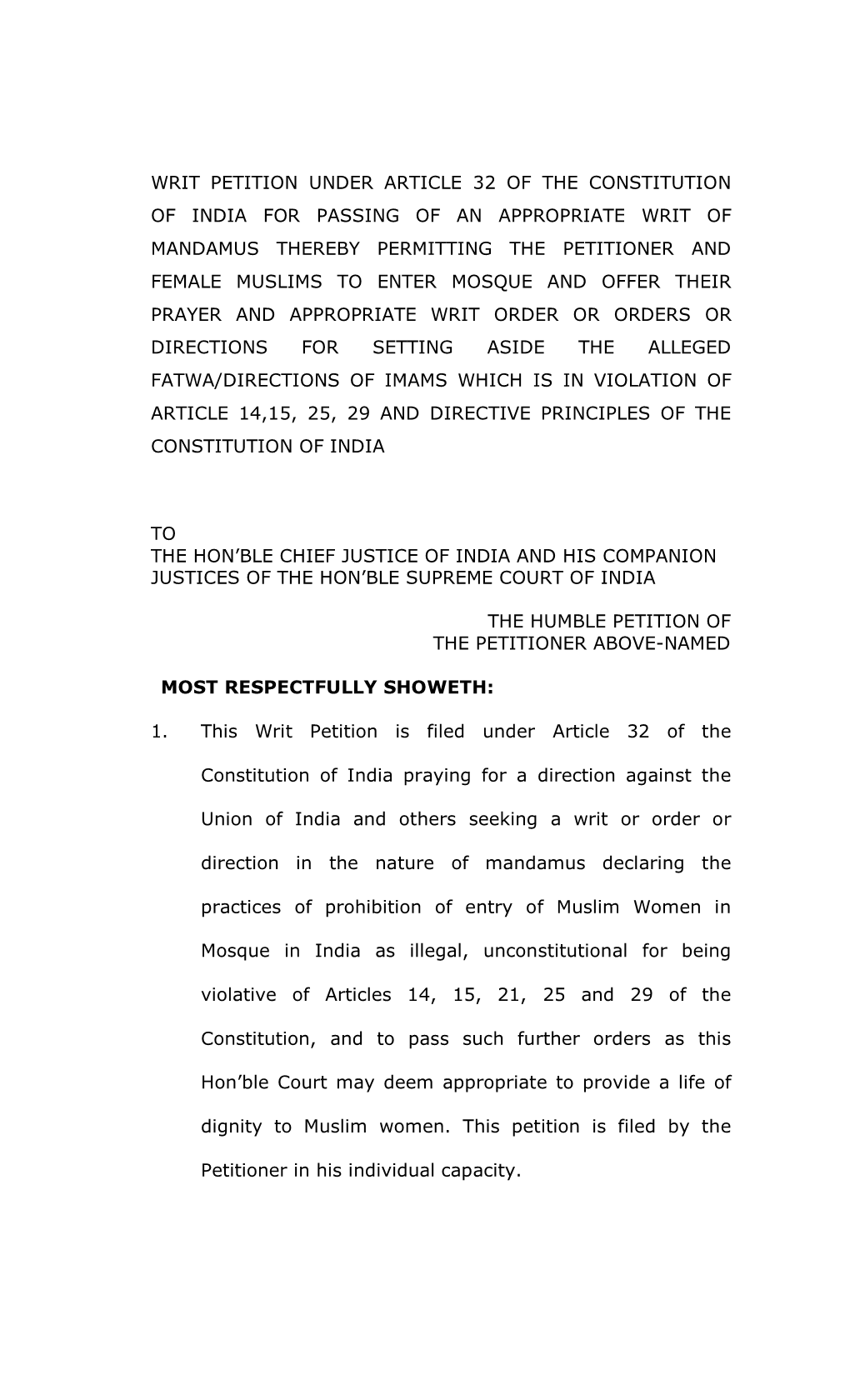 Writ Petition Under Article 32 of the Constitution of India