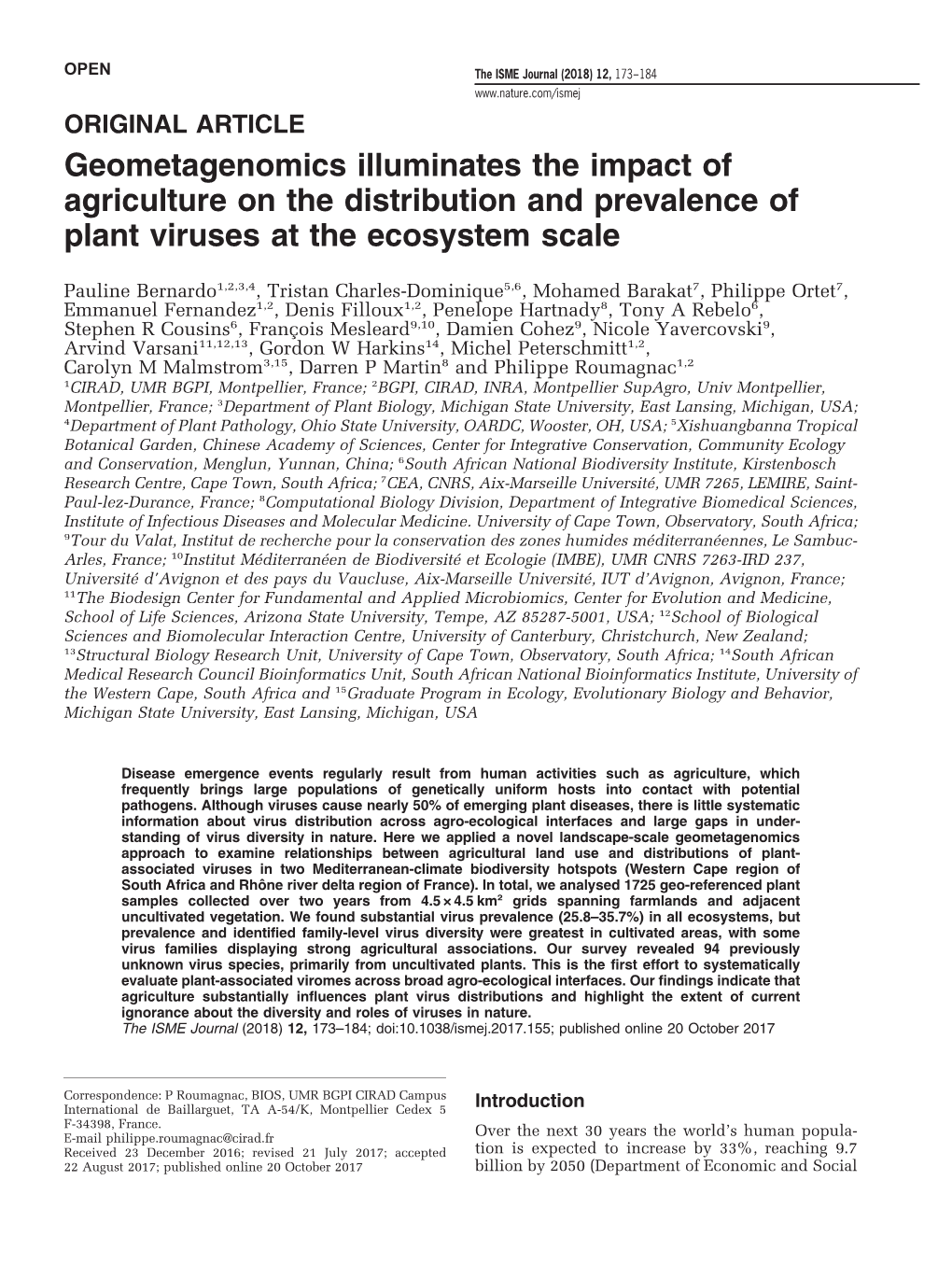 Geometagenomics Illuminates the Impact of Agriculture on the Distribution and Prevalence of Plant Viruses at the Ecosystem Scale