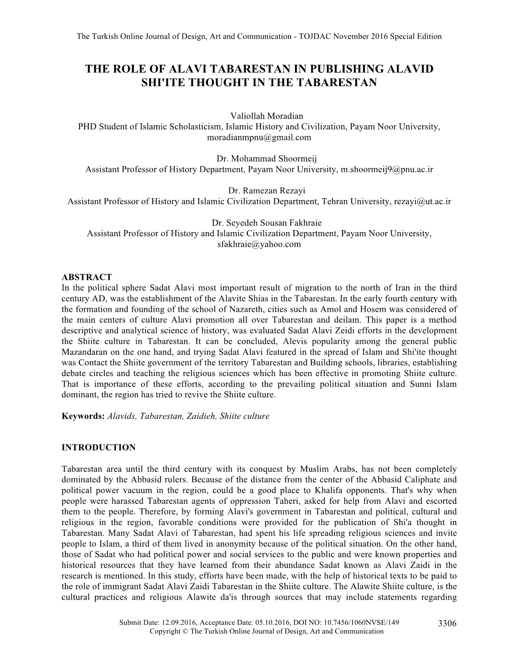 The Role of Alavi Tabarestan in Publishing Alavid Shi'ite Thought in the Tabarestan