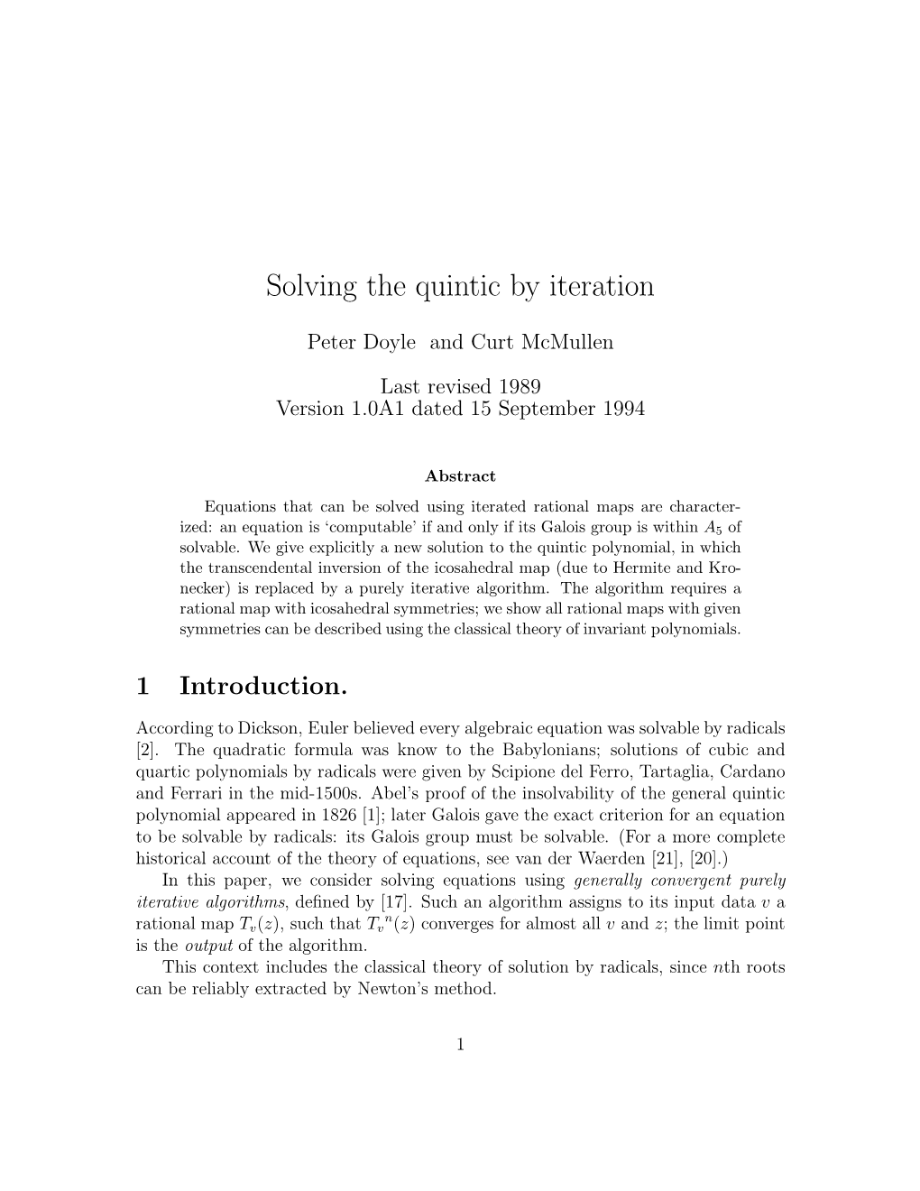 Solving the Quintic by Iteration