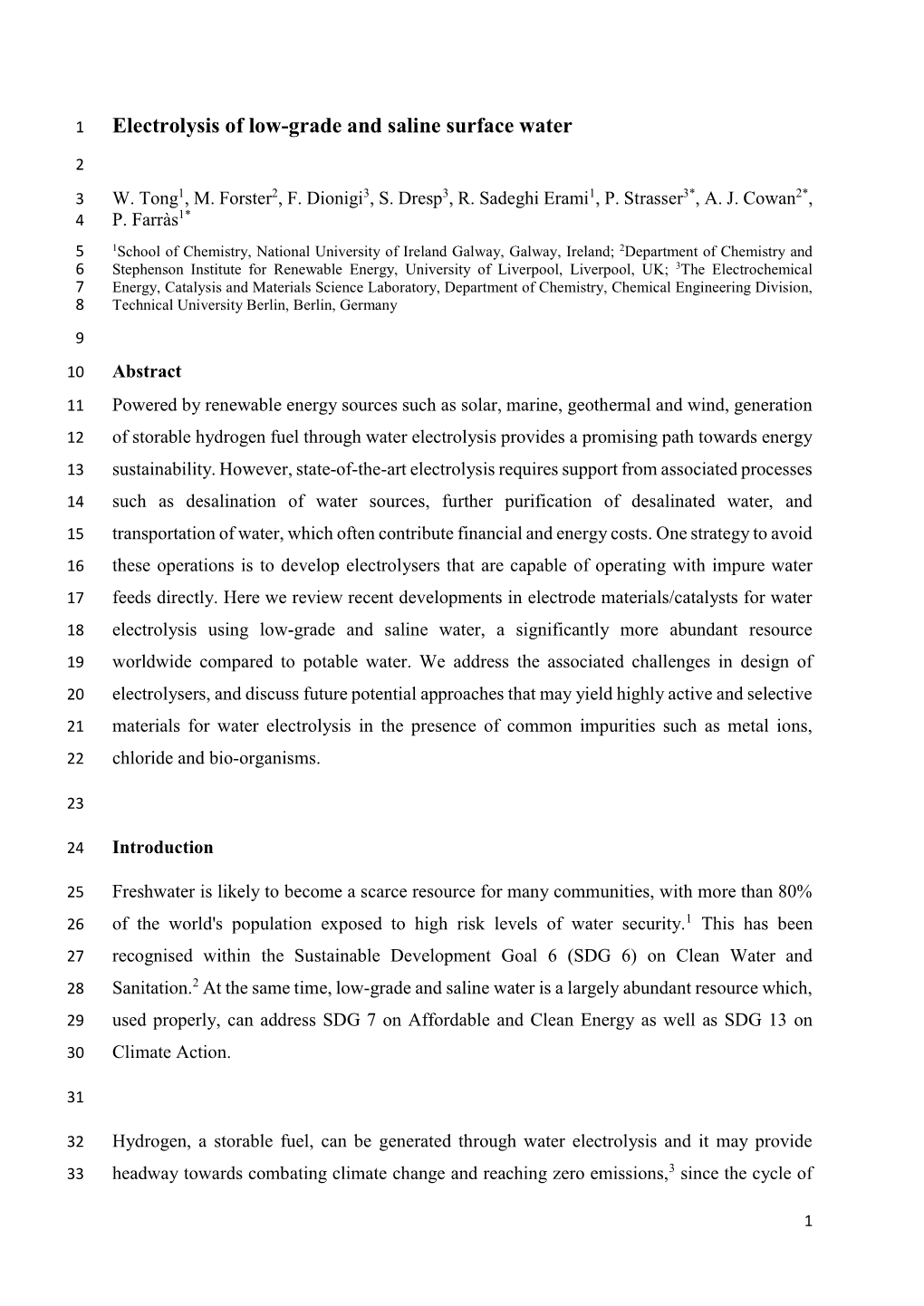 Electrolysis of Low-Grade and Saline Surface Water