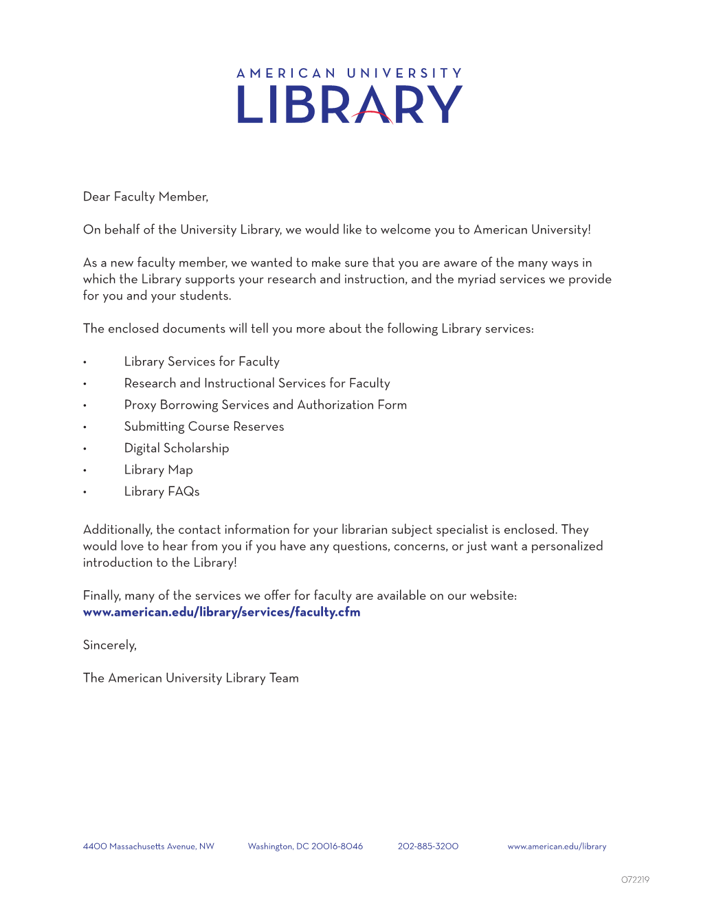 Library Services for Faculty 2019