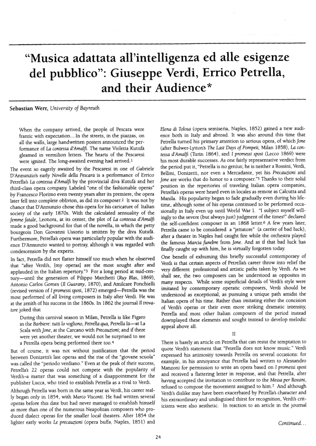 Giuseppe Verdi, Errico Petrella, and Their Audience*