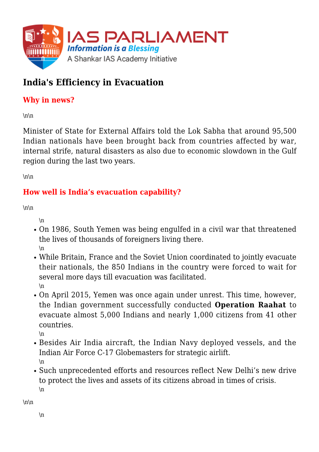 India's Efficiency in Evacuation