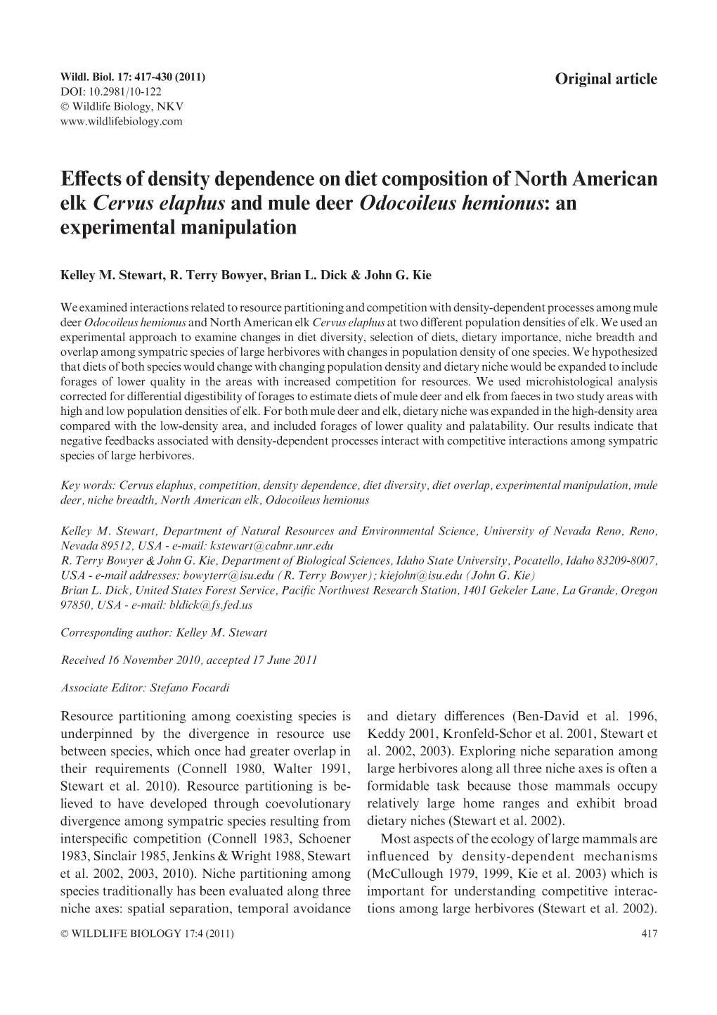 Effects of Density Dependence on Diet