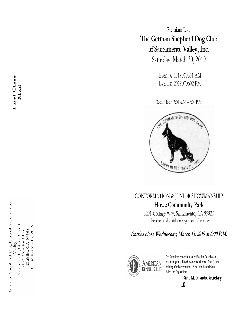 The German Shepherd Dog Club of Sacramento Valley, Inc. Saturday