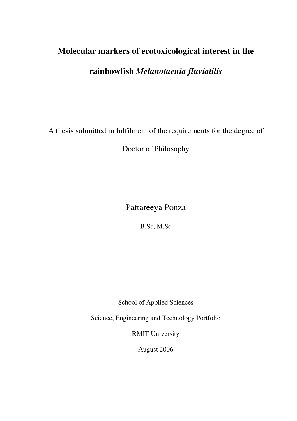 Molecular Markers of Ecotoxicological Interest in the Rainbowfish