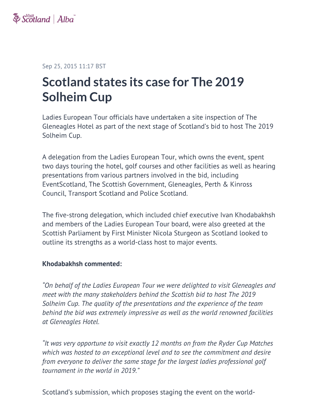 Scotland States Its Case for the 2019 Solheim Cup