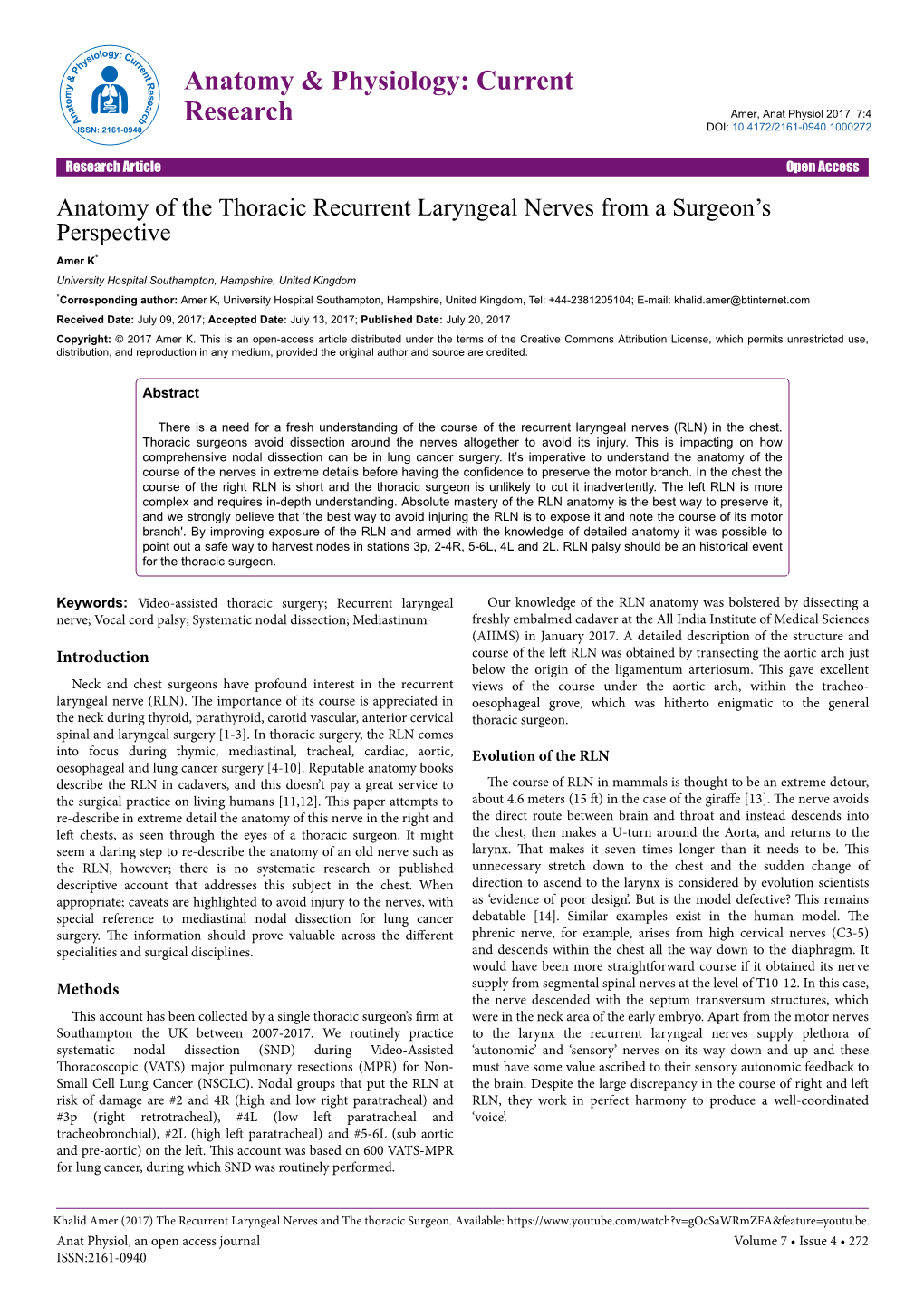 Anatomy of the Thoracic Recurrent Laryngeal Nerves from a Surgeon's