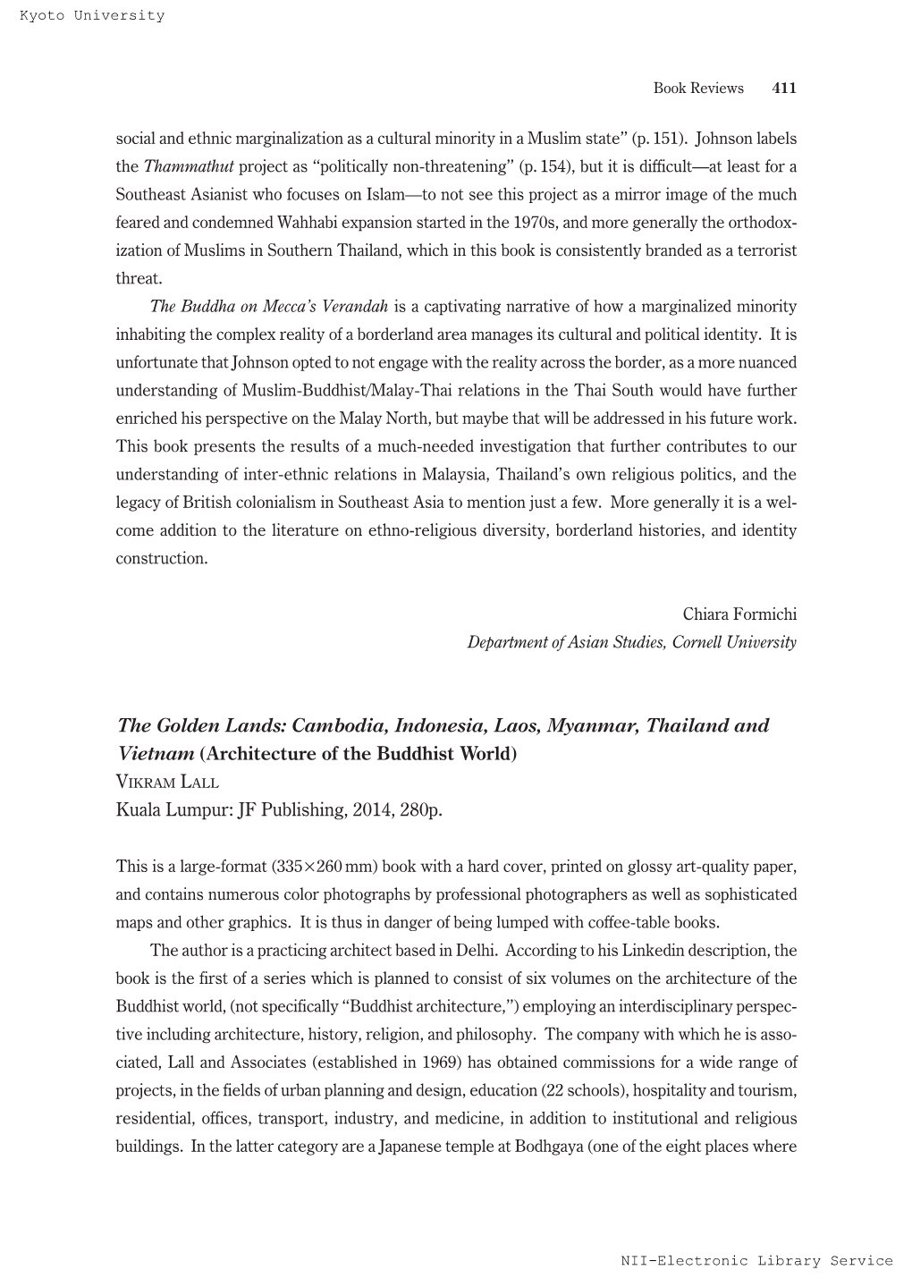 Cambodia, Indonesia, Laos, Myanmar, Thailand and Vietnam (Architecture of the Buddhist World) VIKRAM LALL Kuala Lumpur: JF Publishing, 2014, 280P