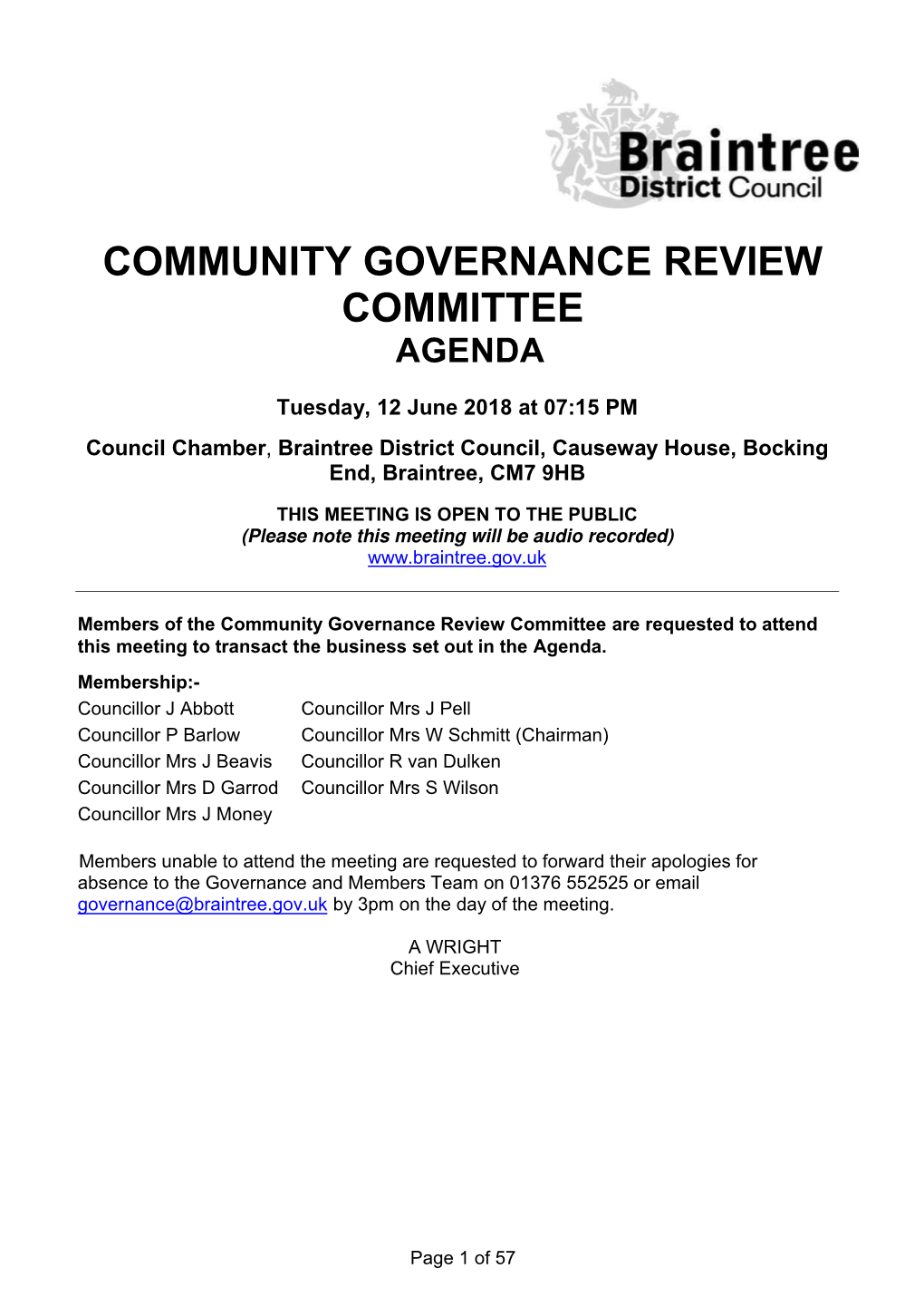 Community Governance Review Committee Agenda