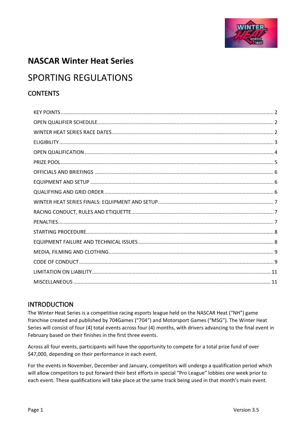 Sporting Regulations Contents