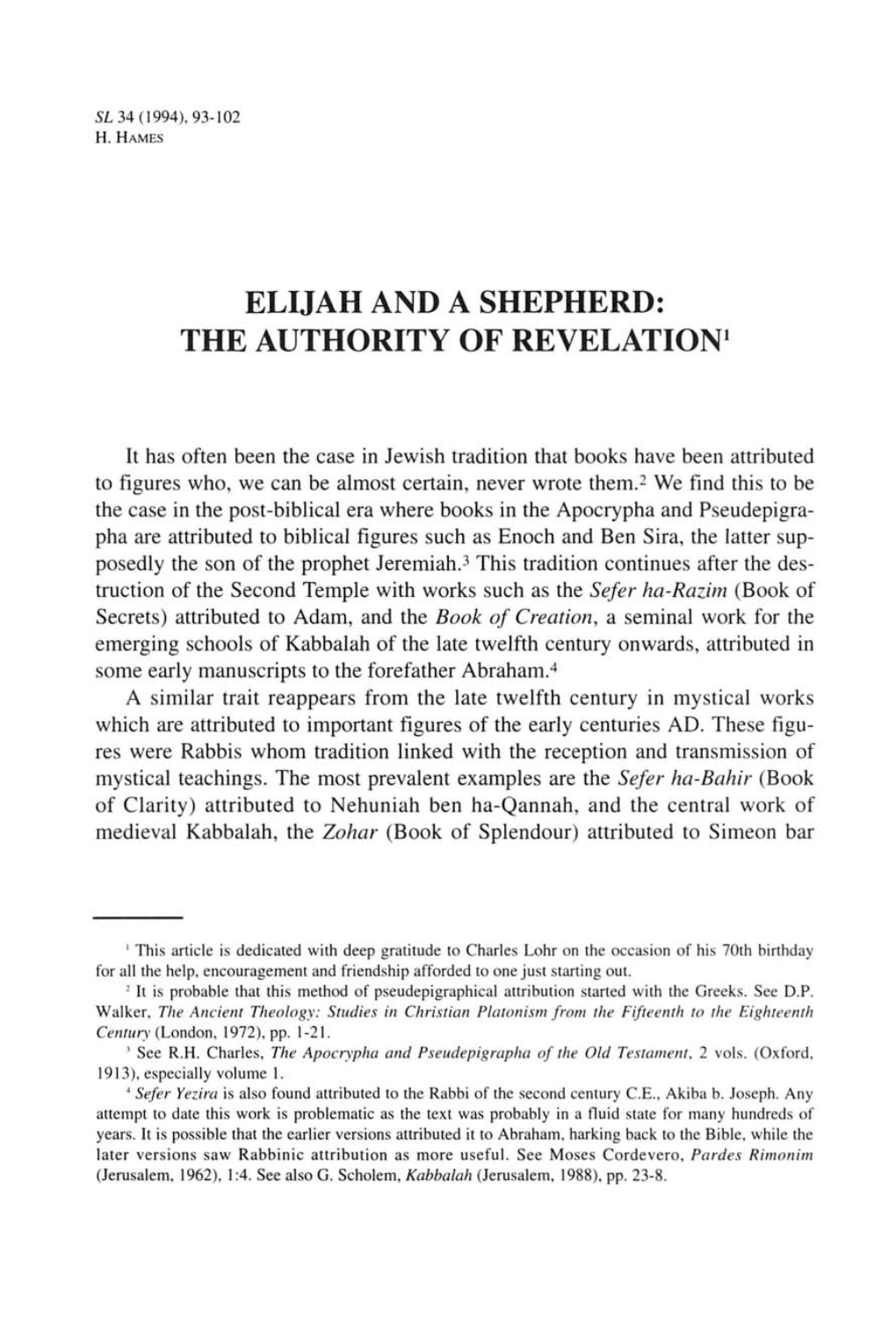 Elijah and a Shepherd: the Authority of Revelation1