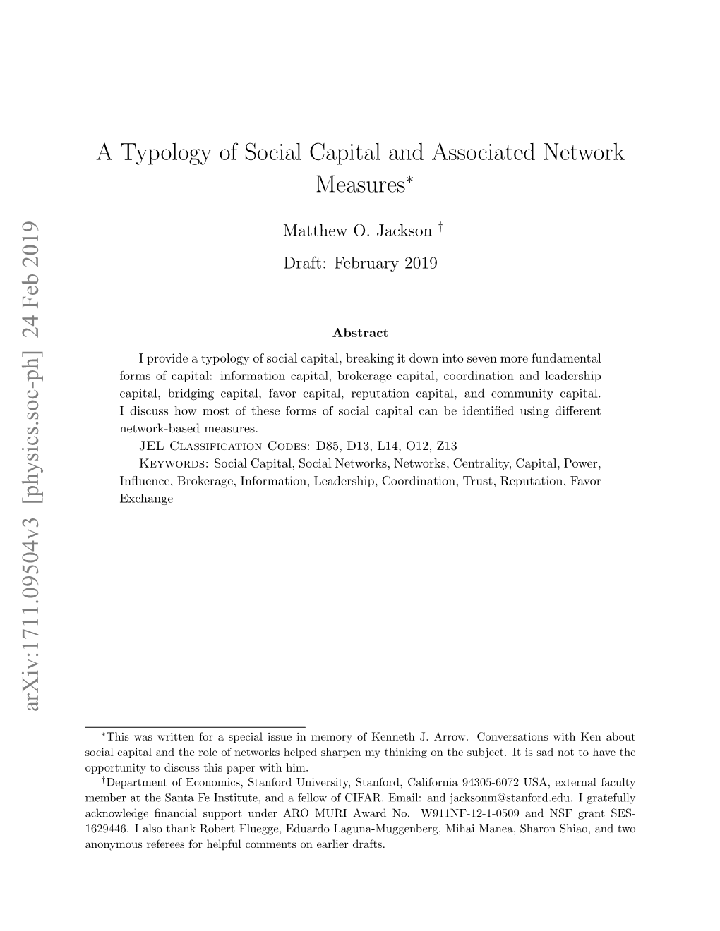 A Typology of Social Capital and Associated Network Measures∗