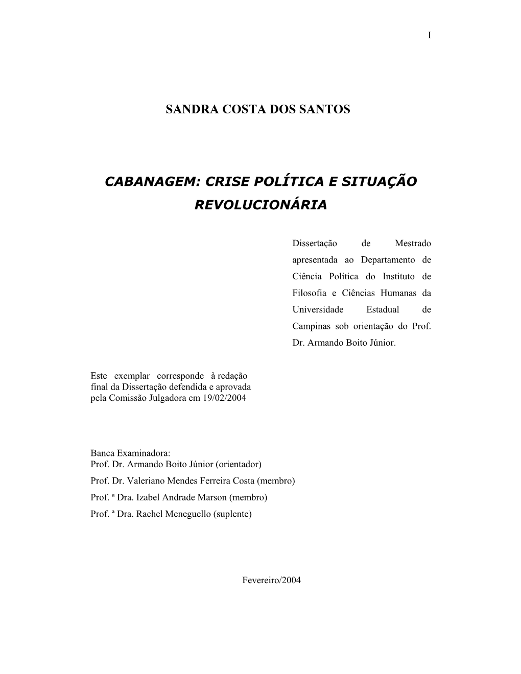 Sandra Costa Dos Santos Cabanagem