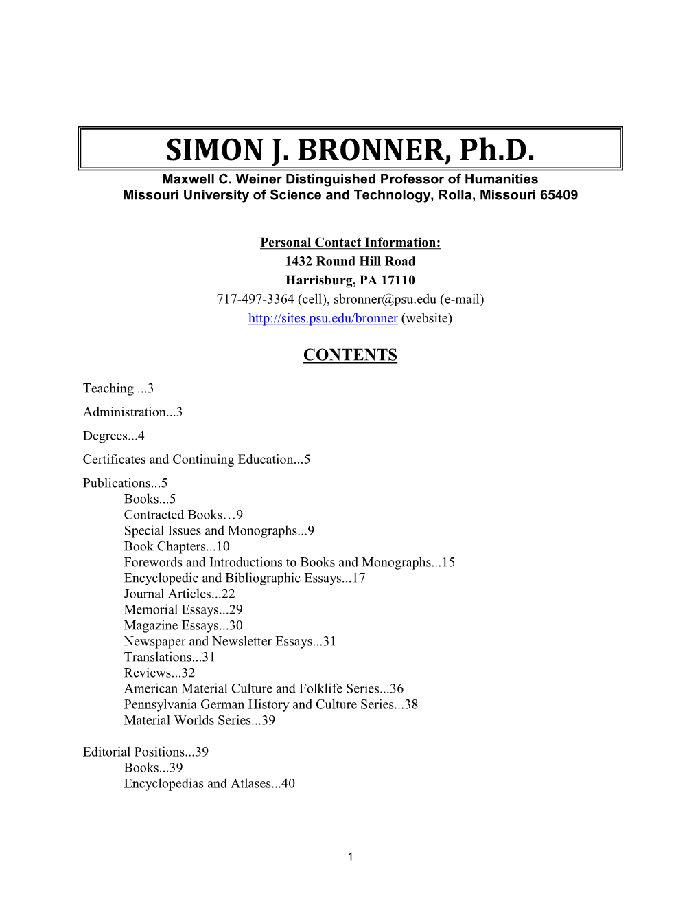 SIMON J. BRONNER, Ph.D. Maxwell C