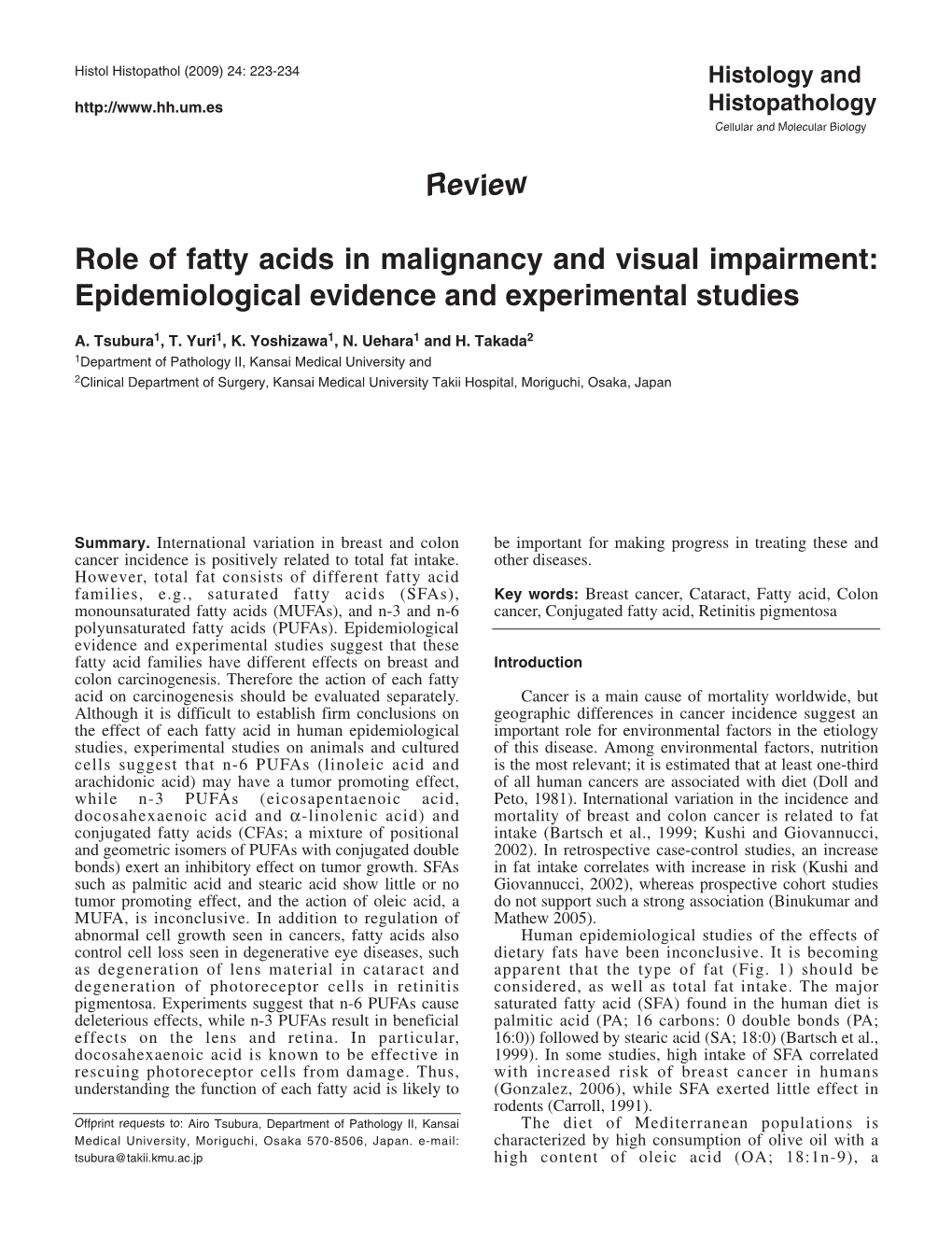 Review Role of Fatty Acids in Malignancy and Visual Impairment