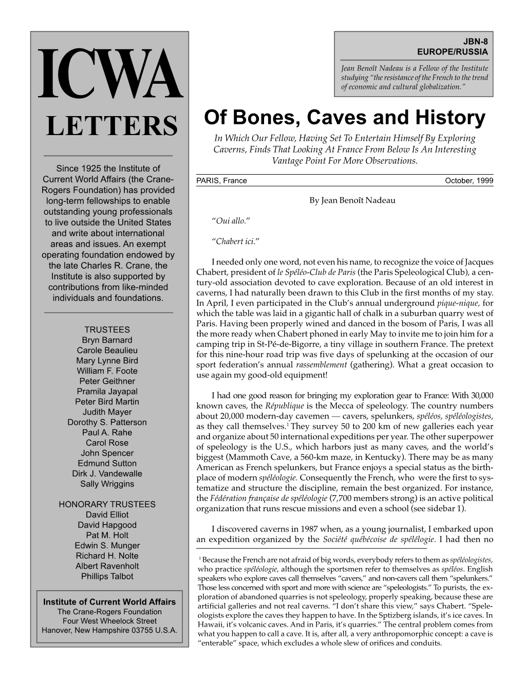 Of Bones, Caves and History