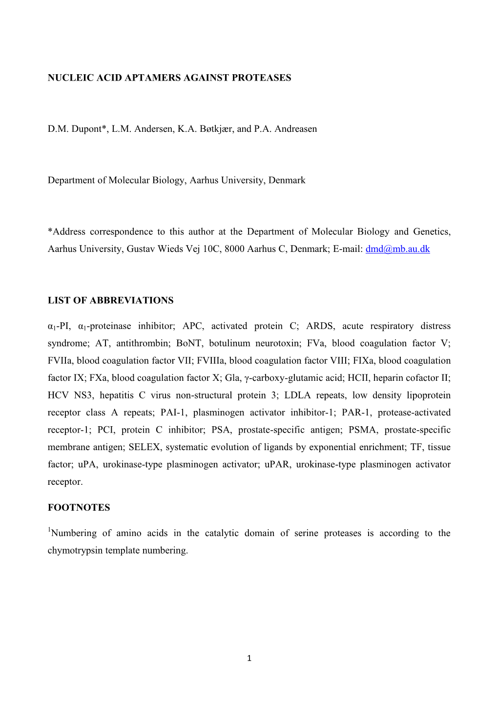 Nucleic Acid Aptamers Against Proteases