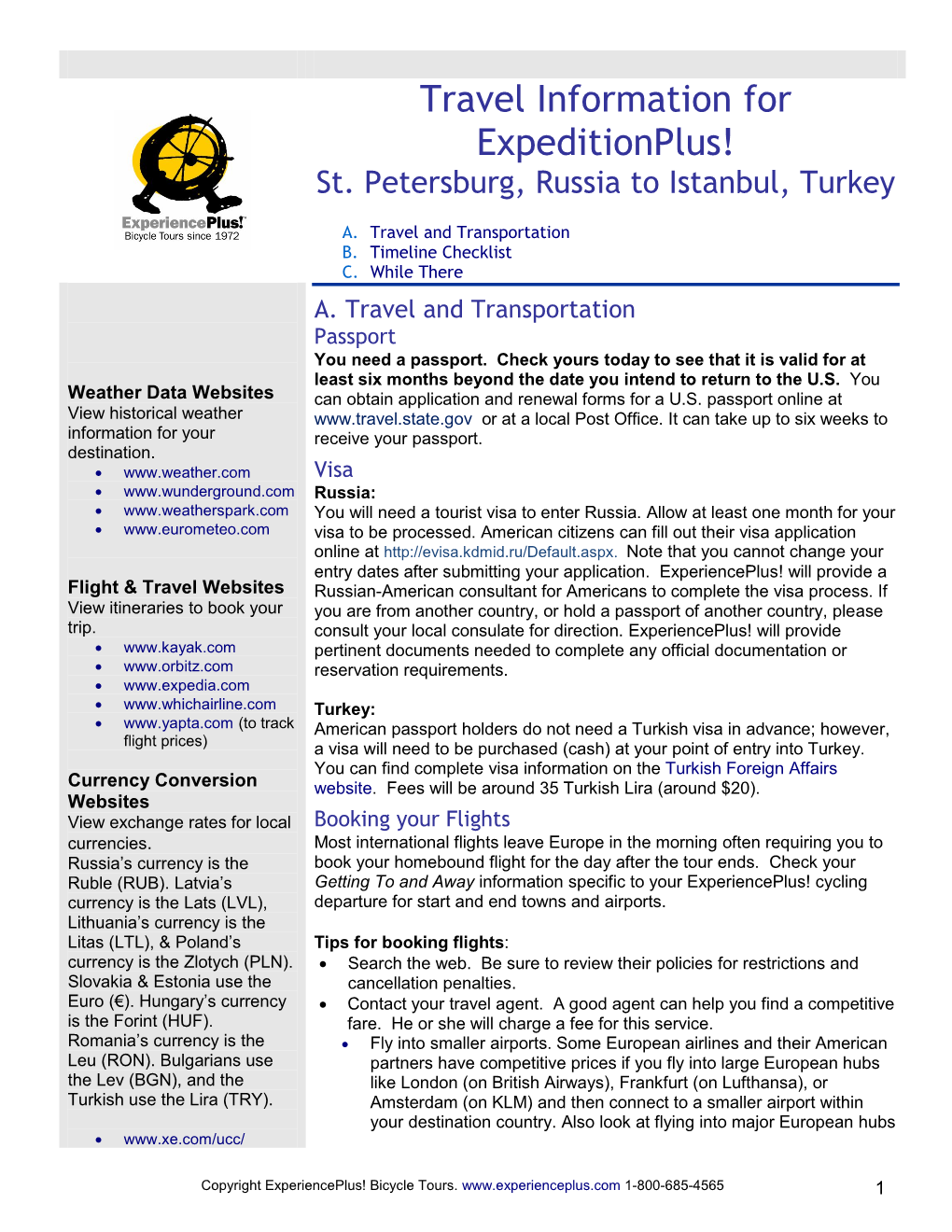 Travel Information for Expeditionplus! St