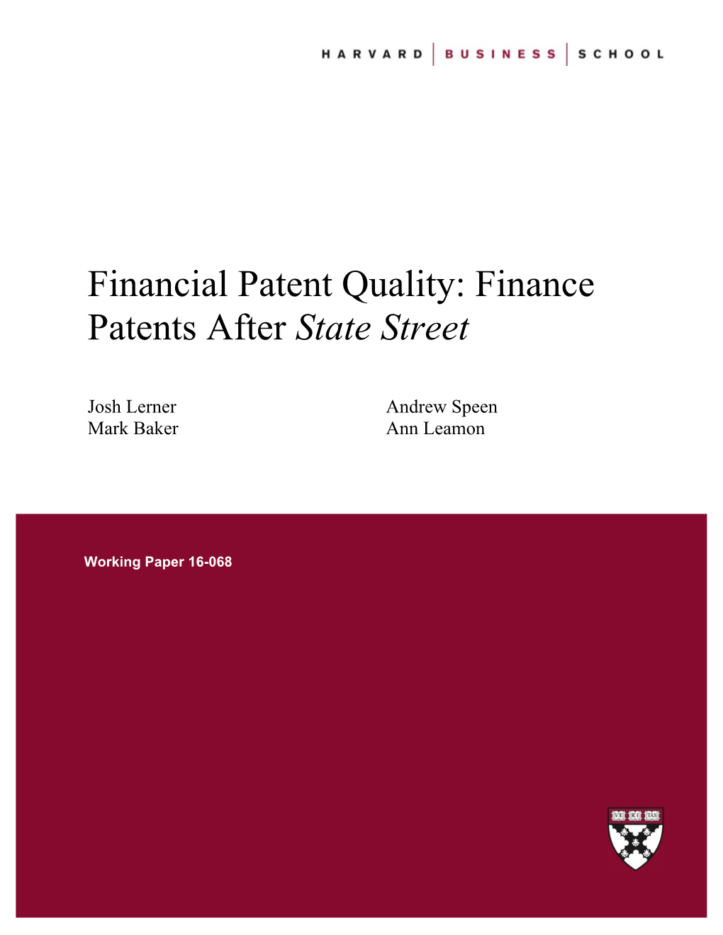 Financial Patent Quality: Finance Patents After State Street