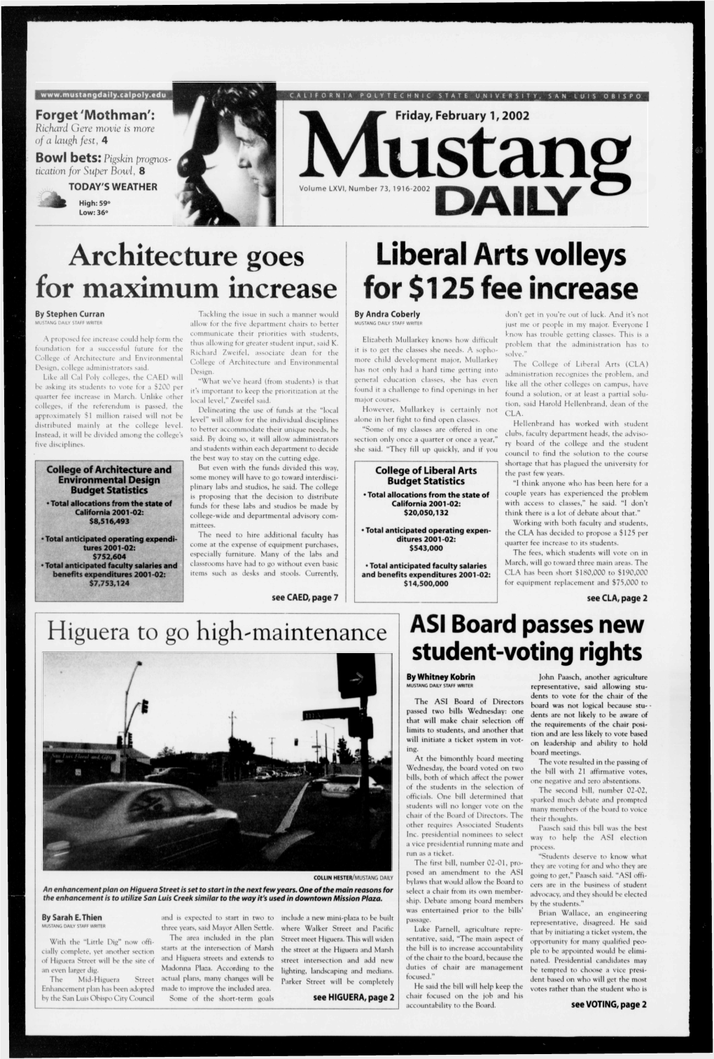 Mustang Daily, February 1, 2002