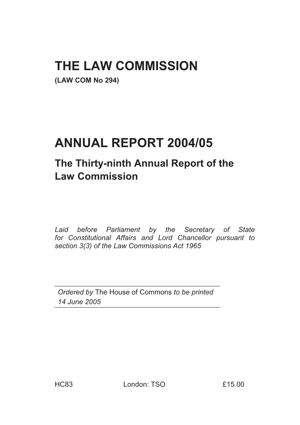 THE LAW COMMISSION (LAW COM No 294)