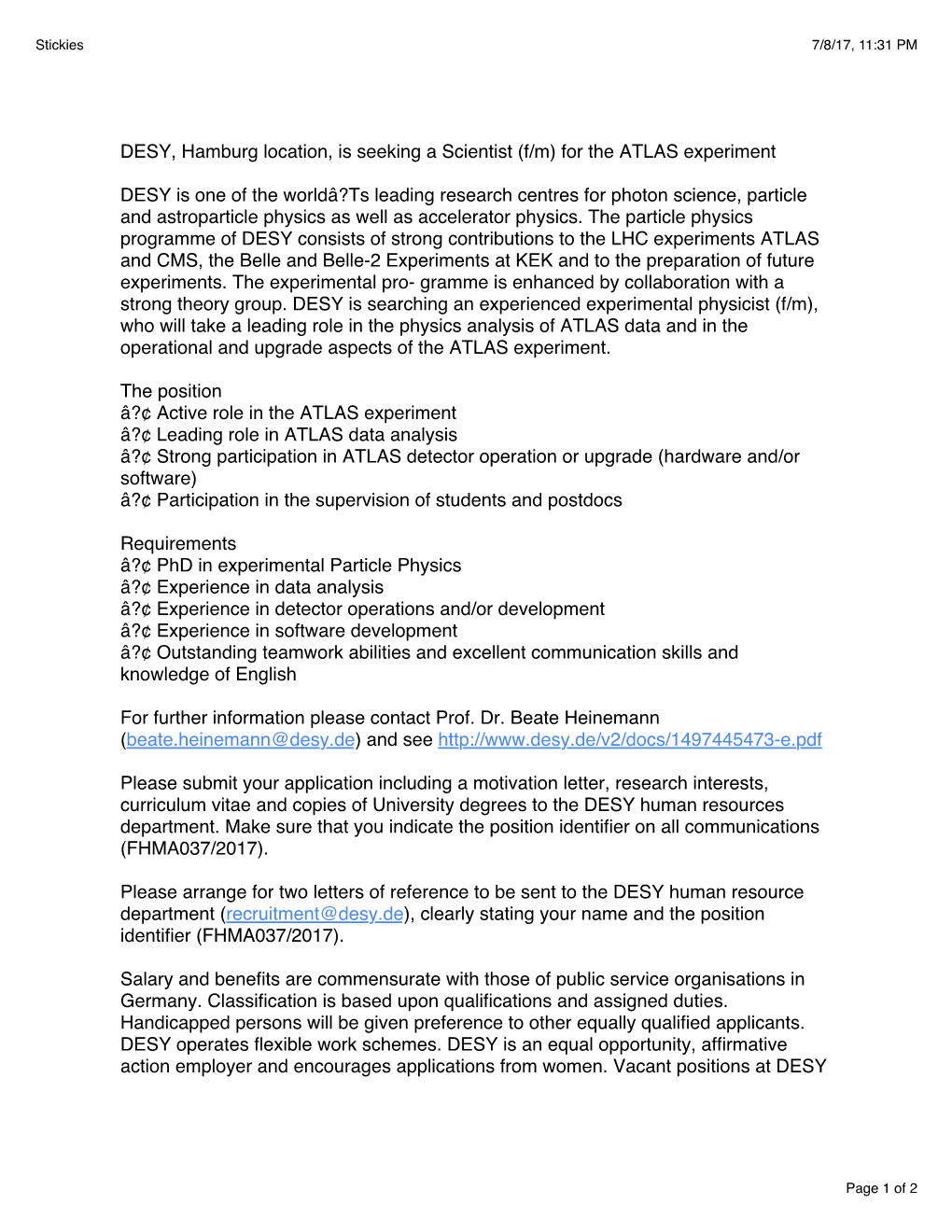 DESY, Hamburg Location, Is Seeking a Scientist (F/M) for the ATLAS Experiment