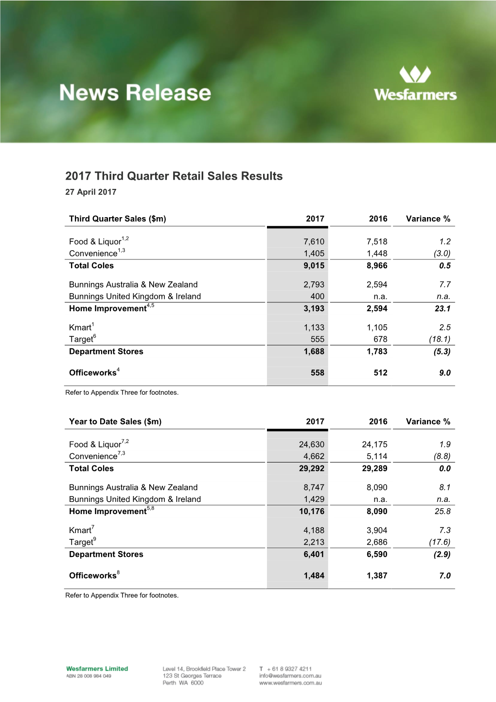 2017 Third Quarter Retail Sales Results 301 KB