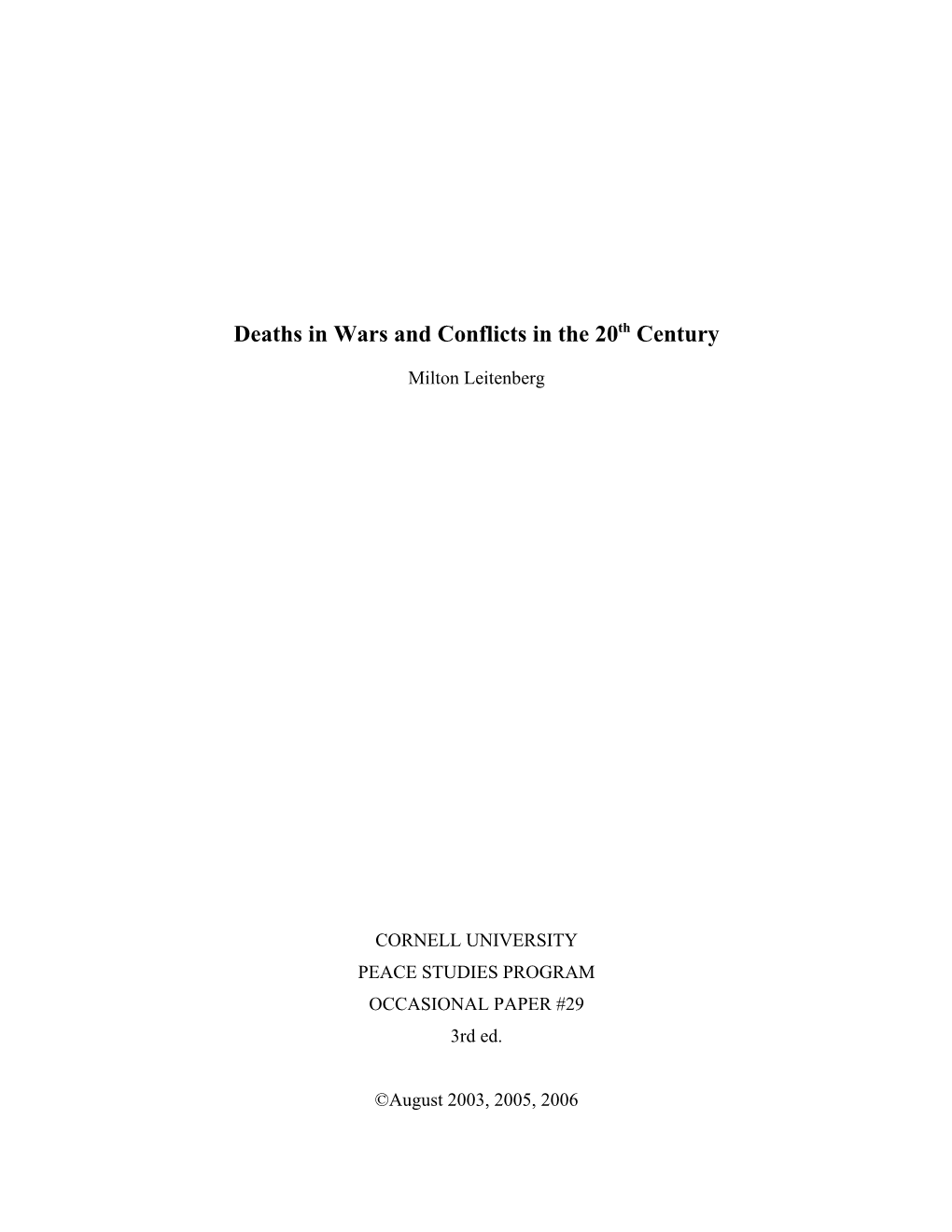 Death in Wars and Conflicts in the 20Th Century