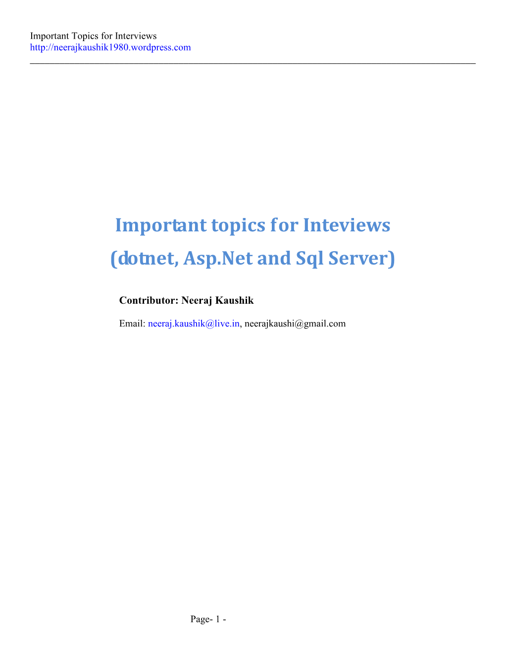Dotnet, Asp.Net and Sql Server)