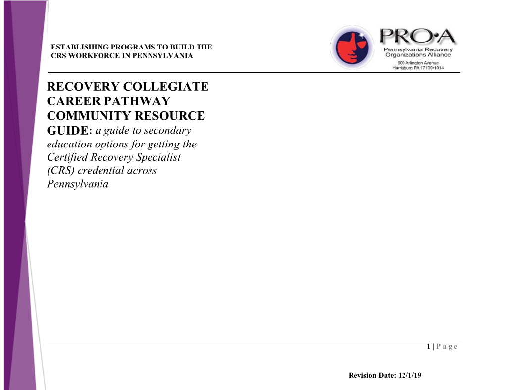 Recovery Collegiate Career Pathway Community Resource Guide