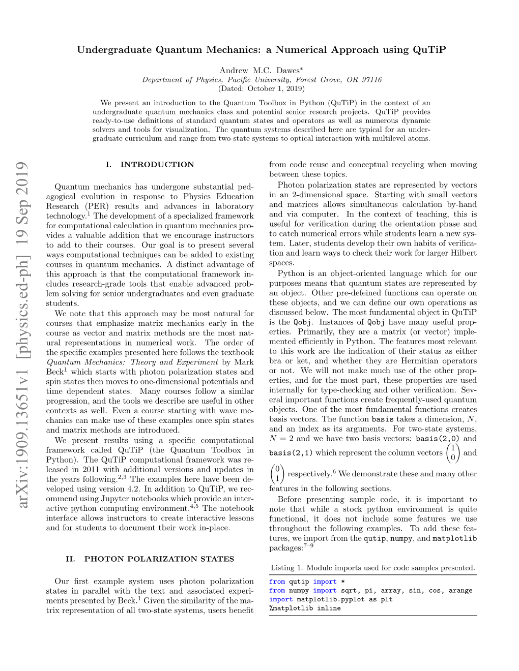 Undergraduate Quantum Mechanics: a Numerical Approach Using Qutip