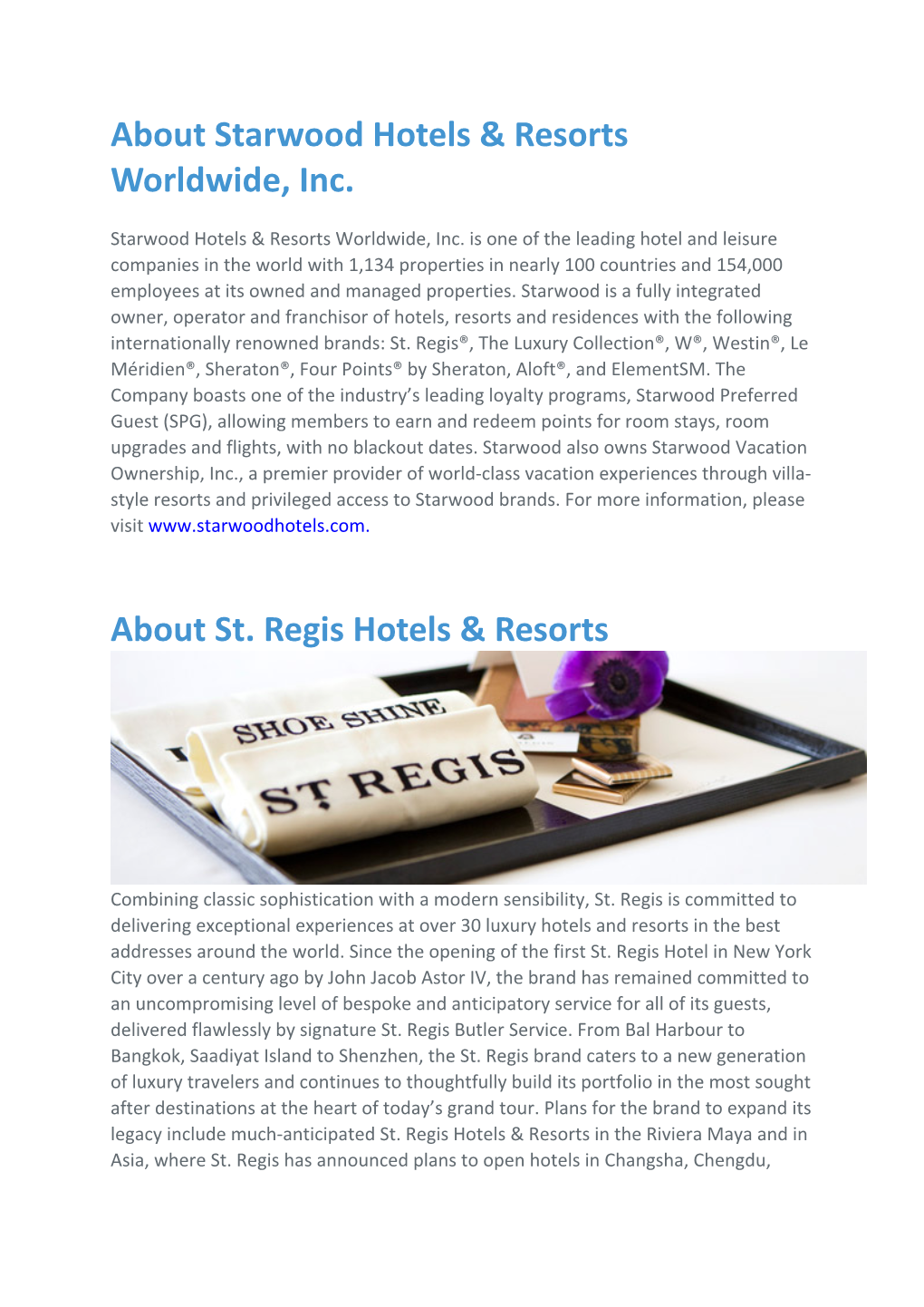 About Starwood Hotels & Resorts Worldwide, Inc