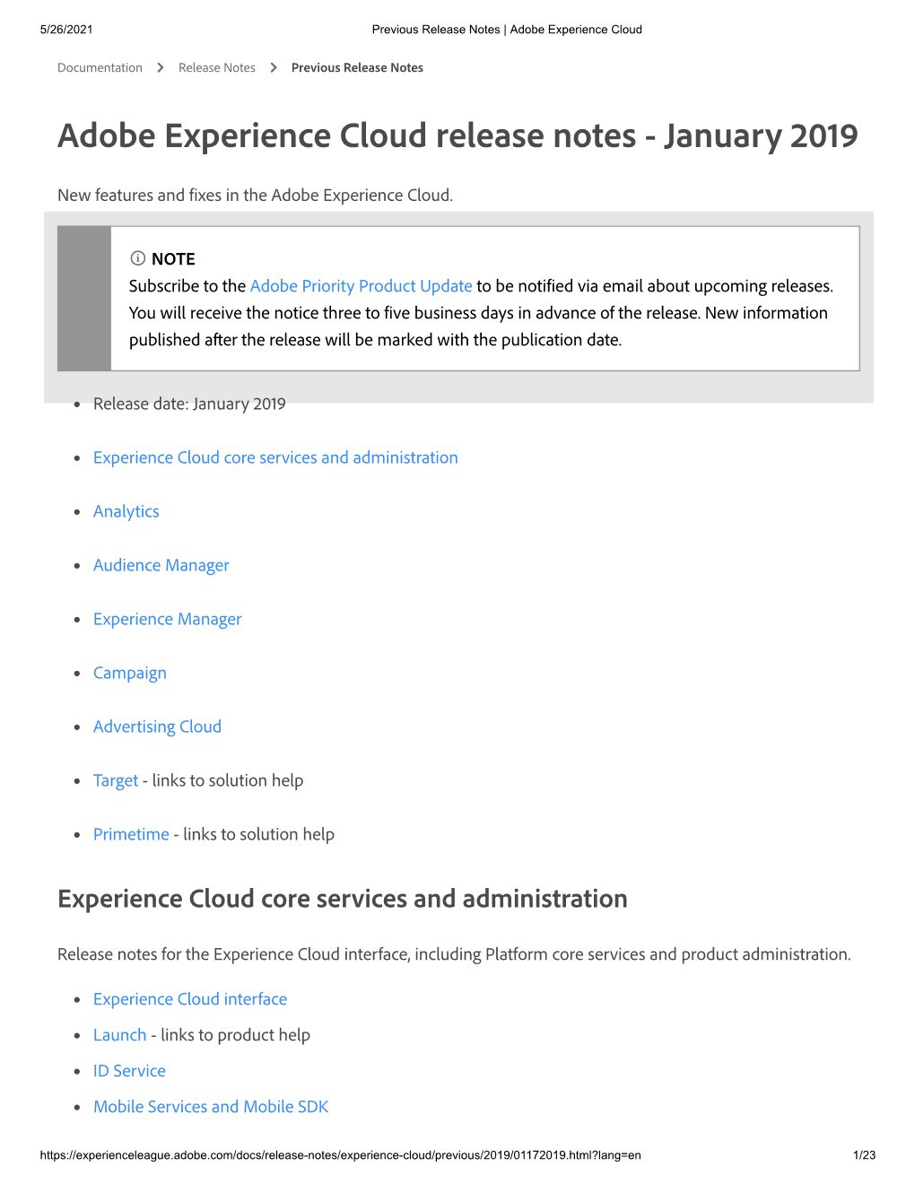 Adobe Experience Cloud Release Notes - January 2019