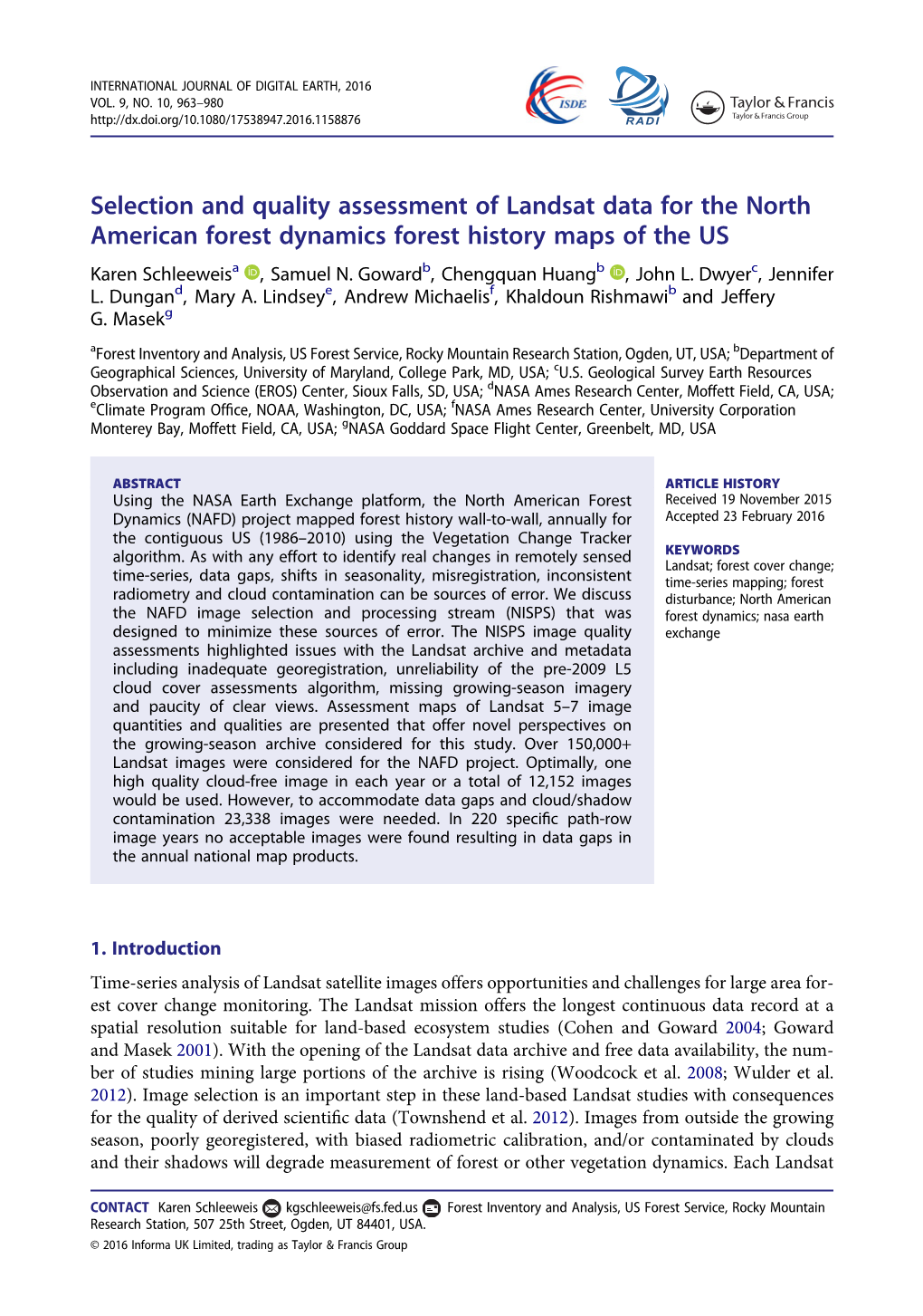 Selection and Quality Assessment of Landsat Data for the North American Forest Dynamics Forest History Maps of the US