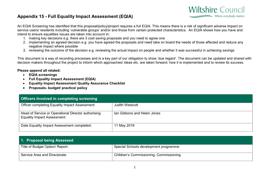 Equality Impact Assessment for Budget Proposals