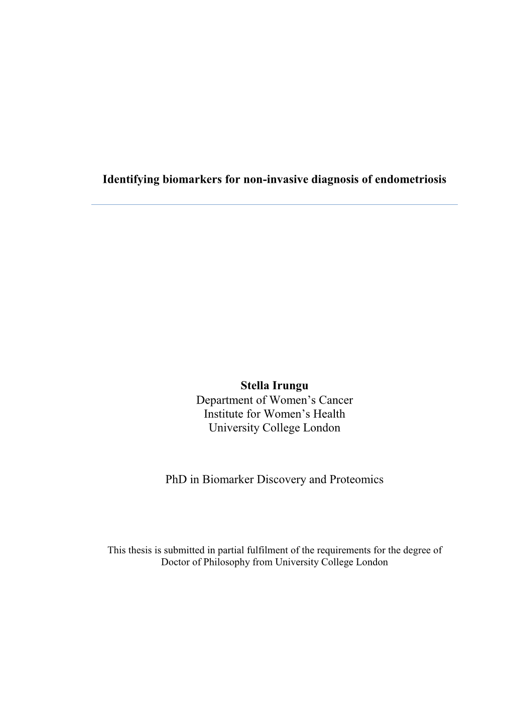 Identifying Biomarkers for Non-Invasive Diagnosis of Endometriosis