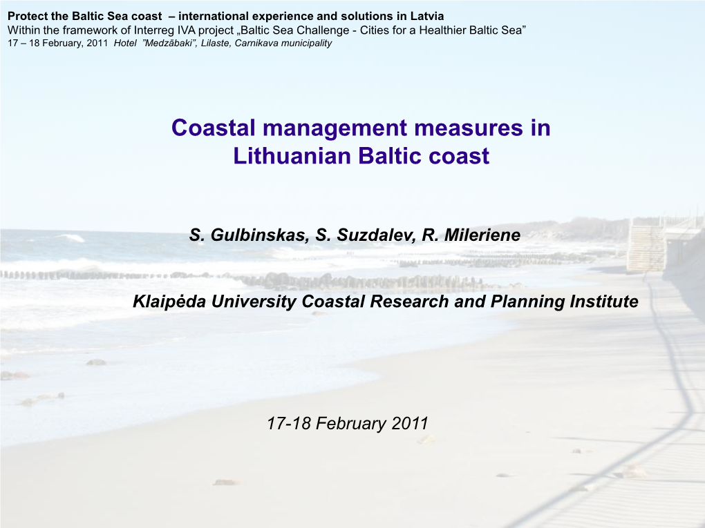 Coastal Management Measures in Lithuanian Baltic Coast