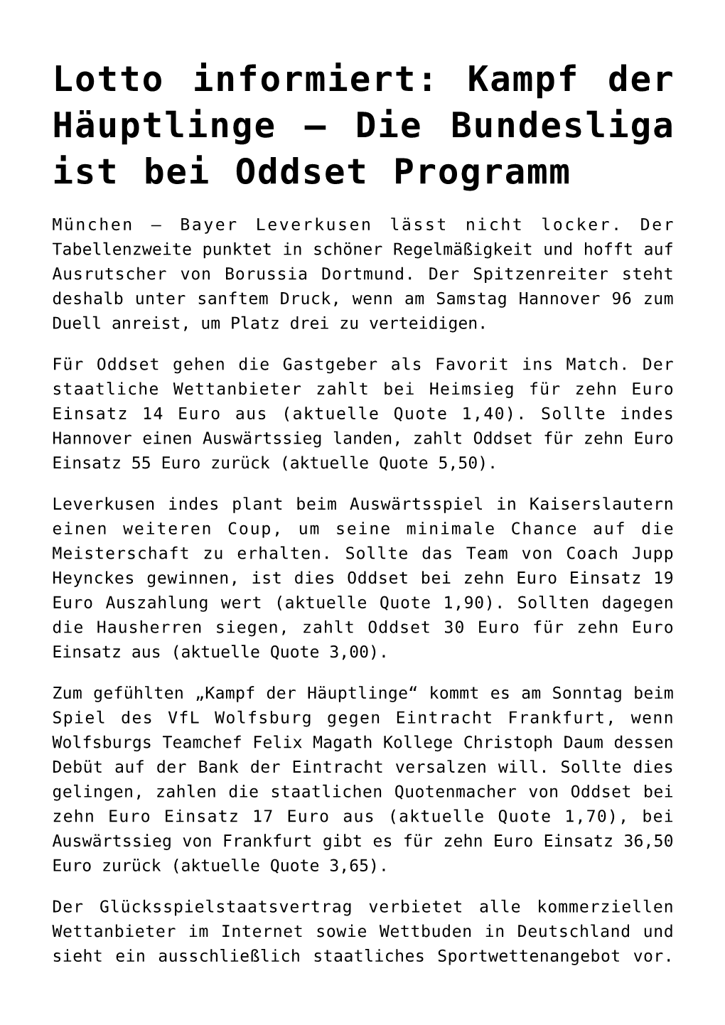 Die Bundesliga Ist Bei Oddset Programm